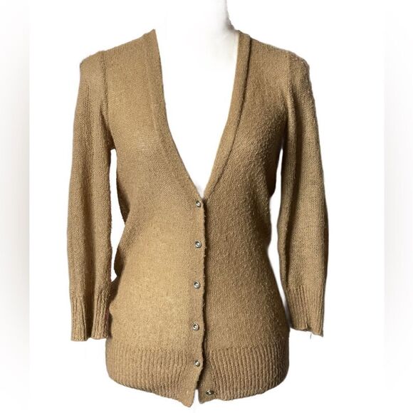 J. Crew Tan V-Neck Cardigan w/Snap Buttons Down the Center *Wool* (Small) - Picture 4 of 11
